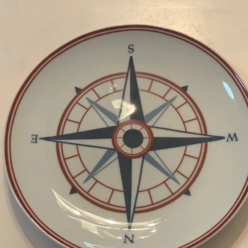 Williams Sonoma Compass Accent  4 Plate Set - White, Blue & Brown